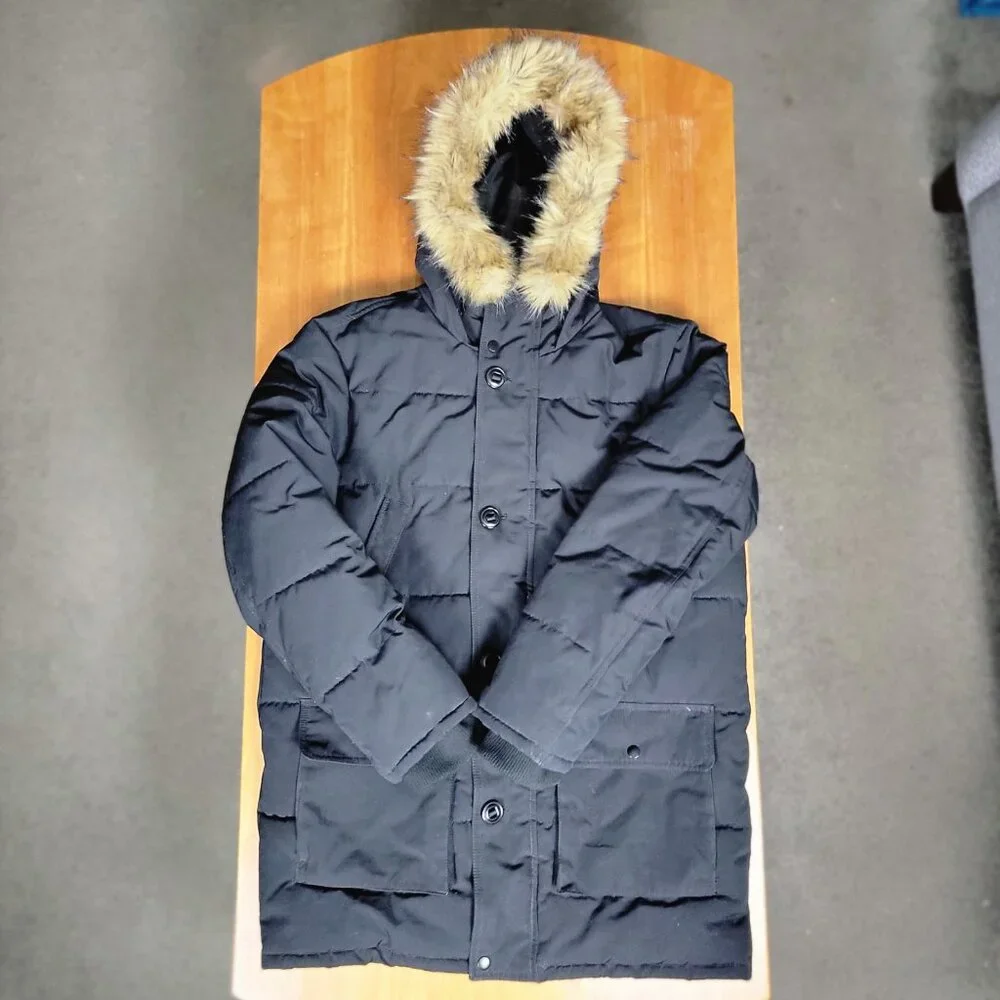 Men's Black Claiborne Long Hooded Water Resistant Snorkel Coat - M
